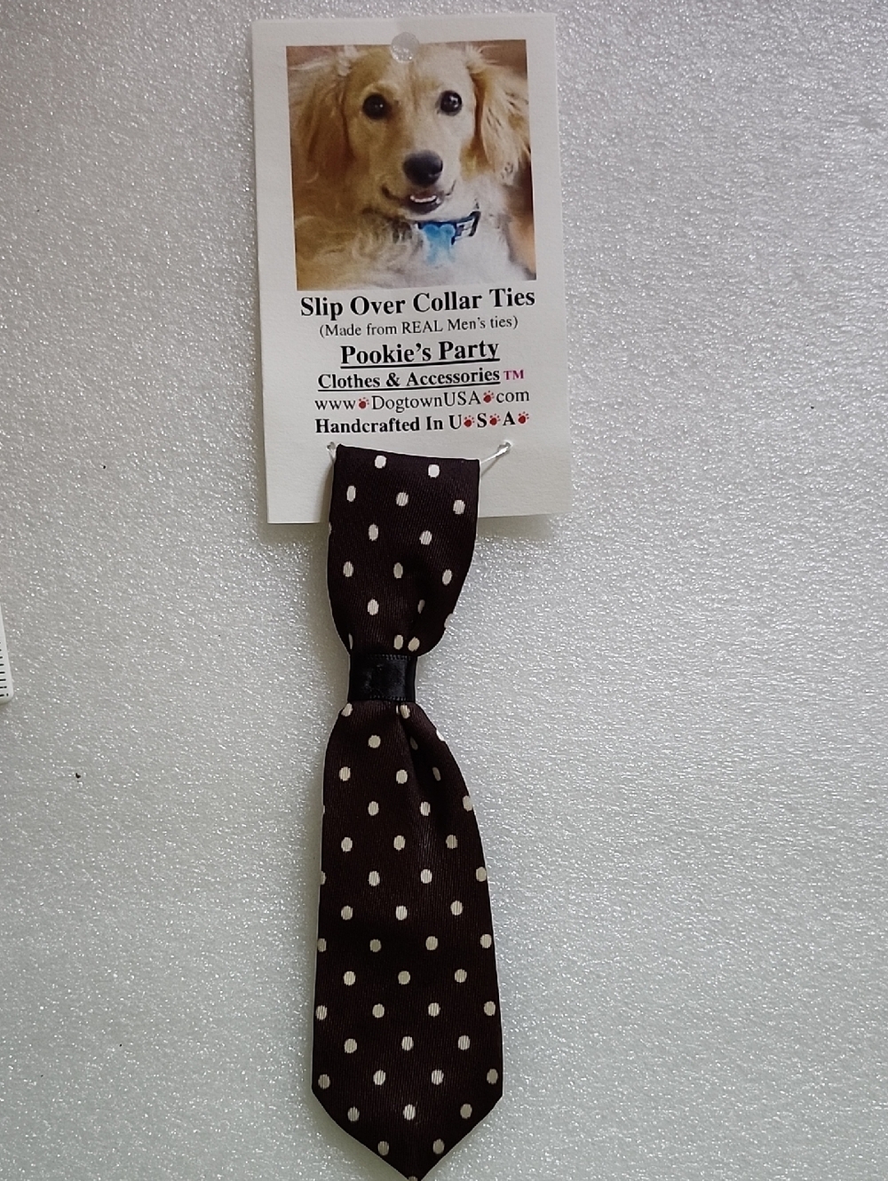 Hand Crafted Brown Polka Dot Slip Over Dog Collar Tie